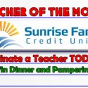 Teacher of the Month from Sunrise Family Credit Union